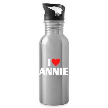 Ich liebe Annie rotes Herz Retro Statement  - Trinkflasche mit integriertem Trinkhalm - Lightsilver - Rechts