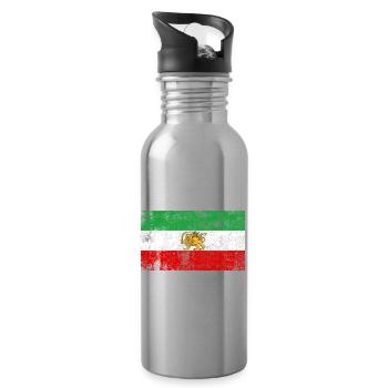 Iran Old Flag Grunge Retro VIntage - Water bottle with straw - silver - Right