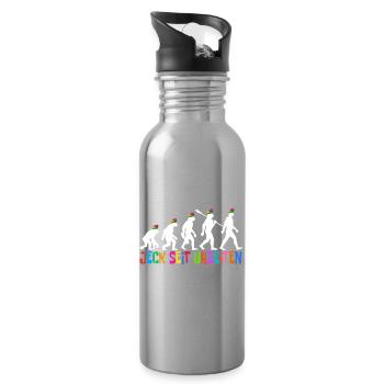 Jeck since time immemorial | Evolution Fools, Carnival - Water bottle with straw - silver - Right