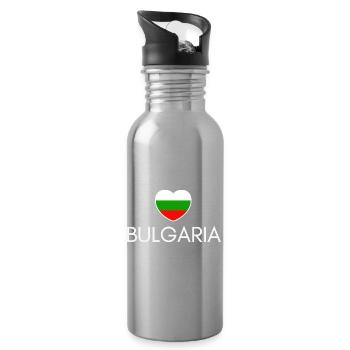 Heart with Bulgarian flag, I love Bulgaria - Water bottle with straw - silver - Right