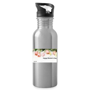 Frohen Frauentag Pink Tulips - Trinkflasche mit integriertem Trinkhalm - Lightsilver - Rechts