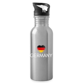 Heart with Germany flag, I love Germany - Water bottle with straw - silver - Right