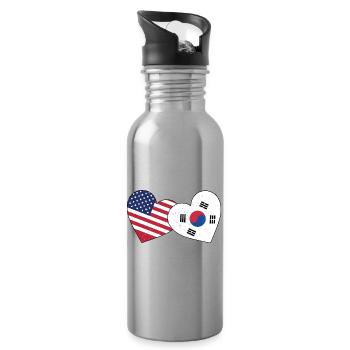 South Korea And US Flag American Korean - Water bottle with straw - silver - Right