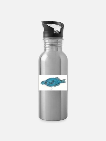 Vogellippfisch - Trinkflasche mit integriertem Trinkhalm - Lightsilver