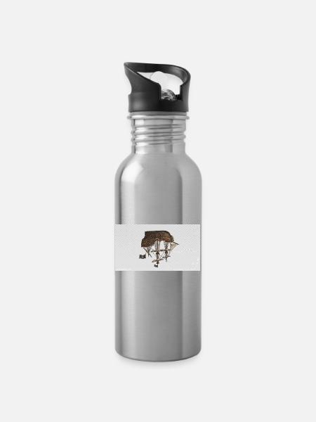 Steampunk Airship Fantasy - Water bottle with straw - silver