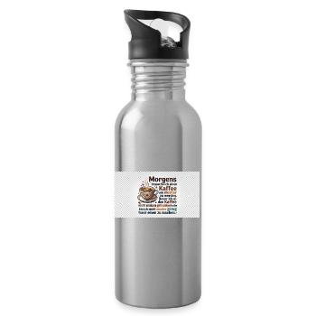 Kaffee Morgen Spruch Illustration - Trinkflasche mit integriertem Trinkhalm - Lightsilver - Rechts
