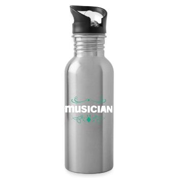 Musiker-Statement mit floralen Ornamenten - Trinkflasche mit integriertem Trinkhalm - Lightsilver - Rechts