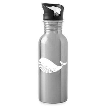 Whale silhouette minimalist sea motif - Water bottle with straw - silver - Right
