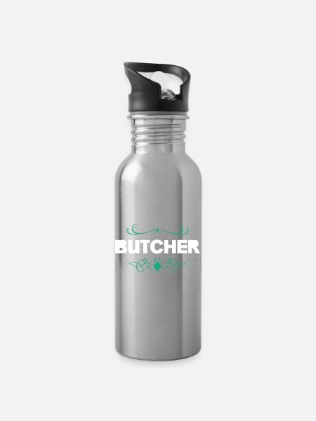 Schlachter Butcher - Trinkflasche mit integriertem Trinkhalm - Lightsilver