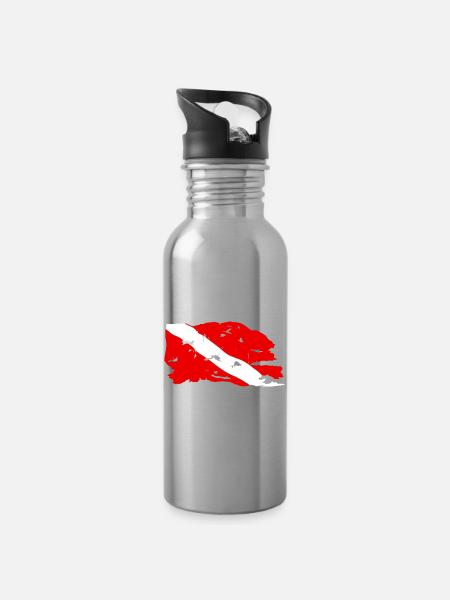 Abgenutzte Tauchflagge - Trinkflasche mit integriertem Trinkhalm - Lightsilver