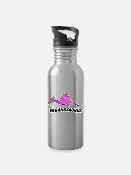 Veganosaurus - Trinkflasche mit integriertem Trinkhalm - Lightsilver
