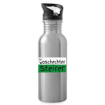 Woschechter Steirer, Steiermark, Mundart, Dialekt - Trinkflasche mit integriertem Trinkhalm - Lightsilver - Rechts