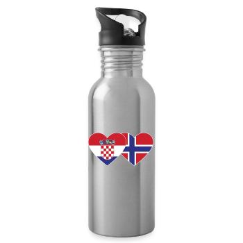Croatie Norvège Flag Coeur - Gourde avec paille intégrée - argent clair - Droite
