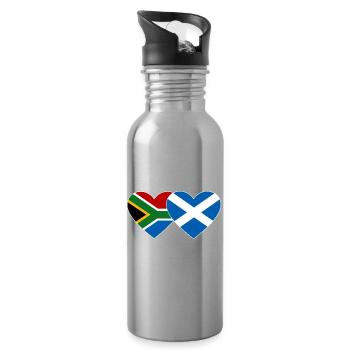 South Africa Scotland Flag Heart - Water bottle with straw - silver - Right