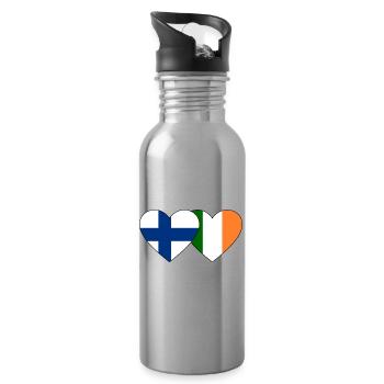 Finland Ireland Flag Heart - Water bottle with straw - silver - Right
