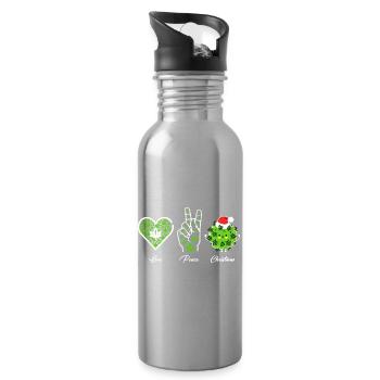 Love, Peace and Happiness / Merry Christmas - Trinkflasche mit integriertem Trinkhalm - Lightsilver - Rechts