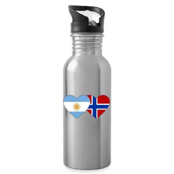 Argentina Norway Flag Heart - Water bottle with straw - silver - Right