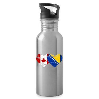 Canada Bosnie drapeau coeur utilisé - Gourde avec paille intégrée - argent clair - Droite