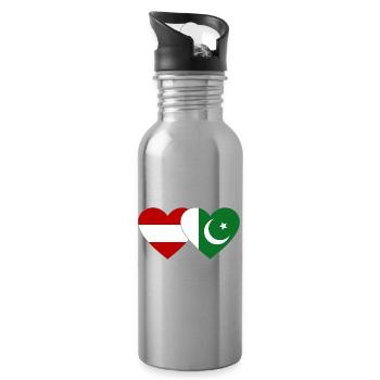 Österreich Pakistan Flagge Herz - Trinkflasche mit integriertem Trinkhalm - Lightsilver - Rechts