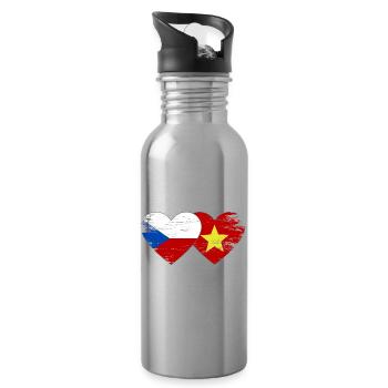 République tchèque Vietnam drapeau coeur utilisé - Gourde avec paille intégrée - argent clair - Droite