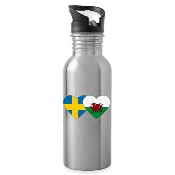 Cœur du drapeau Suède du Pays de Galles - Gourde avec paille intégrée - argent clair - Droite