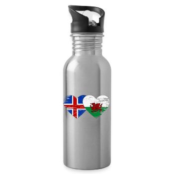 Iceland Wales flag heart used - Water bottle with straw - silver - Right