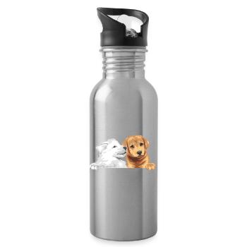 Weißer Schweizer Schäferhund und Golden Retriever - Trinkflasche mit integriertem Trinkhalm - Lightsilver - Rechts
