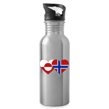 Drapeau du Groenland, Norvège, mains, forme de cœur - Gourde avec paille intégrée - argent clair - Droite