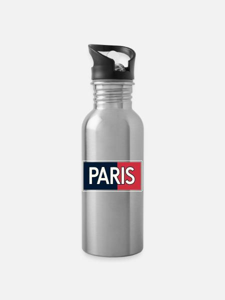Pariser blaue und rote Blöcke - Trinkflasche mit integriertem Trinkhalm - Lightsilver