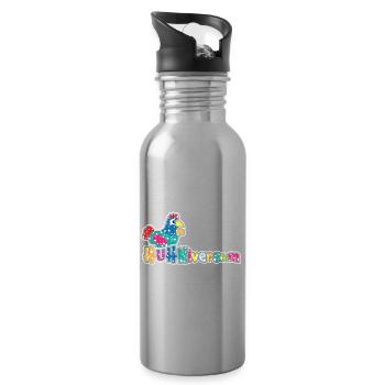 HUHNiversum - Hühner Fans -  Hahn - Gockel - Bio - Trinkflasche mit integriertem Trinkhalm - Lightsilver - Rechts