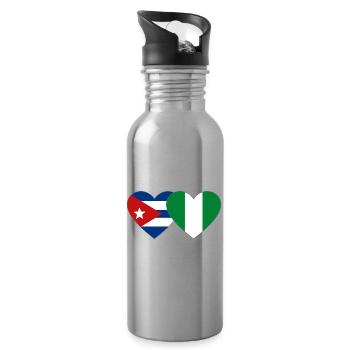 Cuba Nigeria Flag Heart Flag - Water bottle with straw - silver - Right