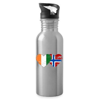 Côte d'Ivoire Norway Flag Heart used - Water bottle with straw - silver - Right