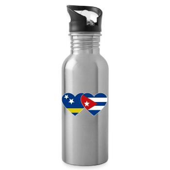 Curacao Cuba Flag Heart - Water bottle with straw - silver - Right