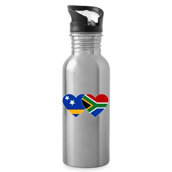 Curacao South Africa Flag Hands Heart Shape - Water bottle with straw - silver - Right