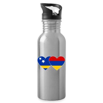 Curacao Armenia Flag Heart - Water bottle with straw - silver - Right