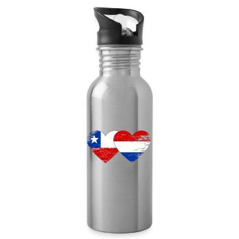 Chile_Holland_Flagge_Herz_used - Trinkflasche mit integriertem Trinkhalm - Lightsilver - Rechts