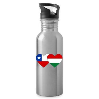 Bolivien_Ungarn_Flagge_Herz - Trinkflasche mit integriertem Trinkhalm - Lightsilver - Rechts