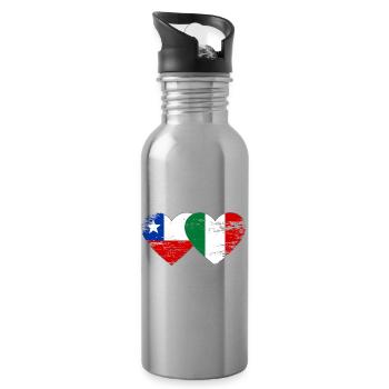 Chile Italy flag heart used - Water bottle with straw - silver - Right