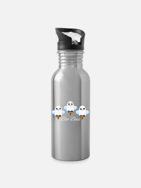 Buh-Bienen - Trinkflasche mit integriertem Trinkhalm - Lightsilver