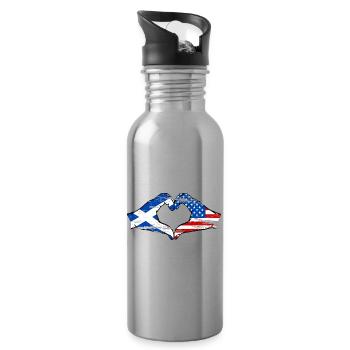 Scotland USA Flag Hands Heart Shape Used - Water bottle with straw - silver - Right