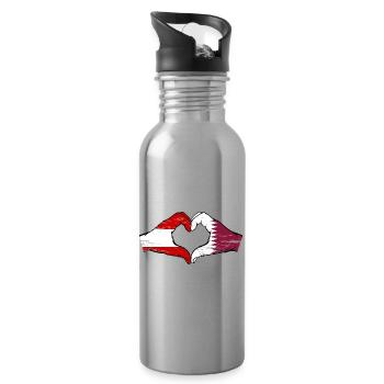 Österreich Katar Flagge Hände Herzform used - Trinkflasche mit integriertem Trinkhalm - Lightsilver - Rechts