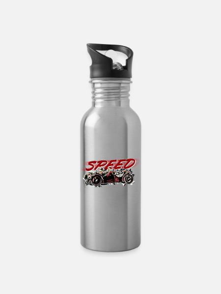 Oldtimer - Speed - Trinkflasche mit integriertem Trinkhalm - Lightsilver