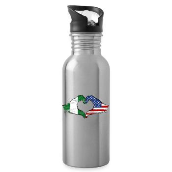 Nigeria USA flag hands heart shape used - Water bottle with straw - silver - Right