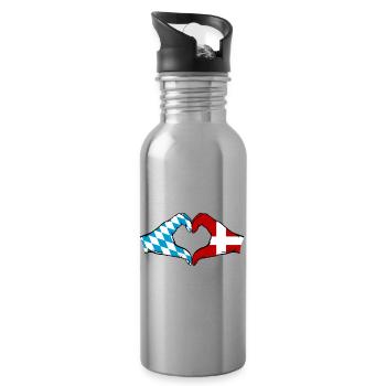 Bavière, Danemark, Drapeau, Mains, Coeur - Gourde avec paille intégrée - argent clair - Droite