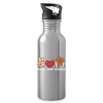 Peace Love Pottery Art Joy - Water bottle with straw - silver - Right