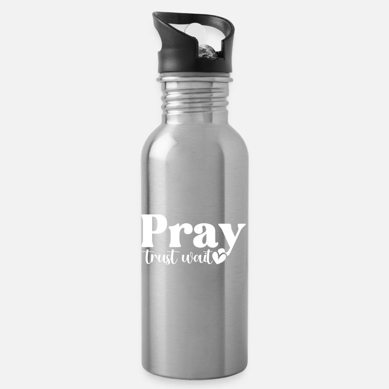 Beten, Vertrauen, Warten - Trinkflasche mit integriertem Trinkhalm - Lightsilver