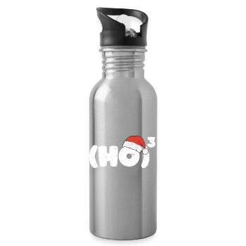 Ho Ho Ho Santa Hat Gift Vintage Xmas - Water bottle with straw - silver - Right