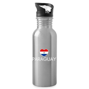 Heart with Paraguay flag, I love Paraguay - Water bottle with straw - silver - Right