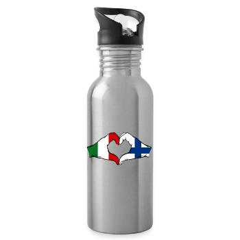 Italie Drapeau Finlande Mains Forme de cœur - Gourde avec paille intégrée - argent clair - Droite