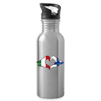 Italy Finland Flag Hands Heart Shape Used - Water bottle with straw - silver - Right